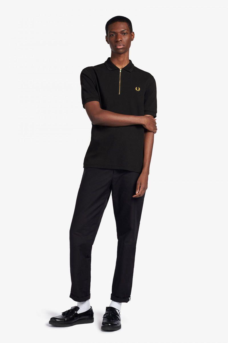 Black Fred Perry Zip Neck Polo Men's Shirts | PH 1547EBCX